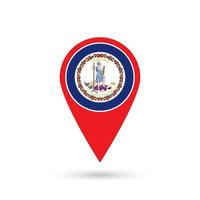 Map pointer with flag of Virginia. Vector illustration.