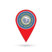 Map pointer with flag of South Dakota. Vector illustration.