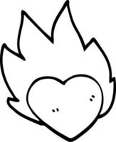 line drawing cartoon flaming heart vector