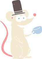 flat color illustration of a cartoon mouse with teacup vector