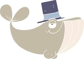 flat color illustration of a cartoon whale wearing top hat vector