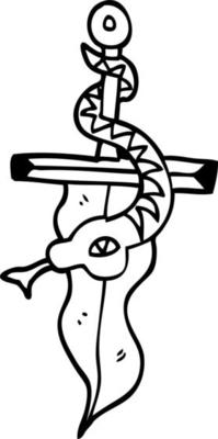 line drawing cartoon dagger and snake tattoo