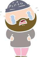 flat color style cartoon bearded man crying vector