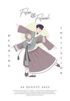 Korean Muslim couple illustration wearing traditional brown dress vector