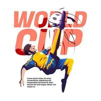 ilustración de la copa mundial de un jugador pateando al estilo de un salto mortal vector