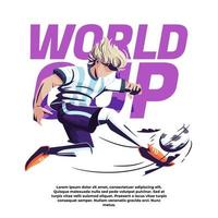 ilustración de la copa mundial de un jugador pateando una pelota vector