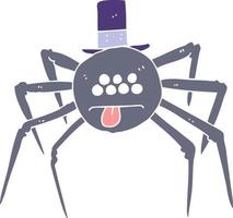 ilustración de color plano de una araña de halloween de dibujos animados en sombrero de copa vector