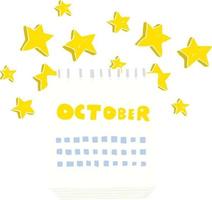 flat color illustration of a cartoon calendar showing month of october vector