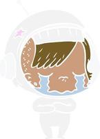 flat color style cartoon crying astronaut girl vector