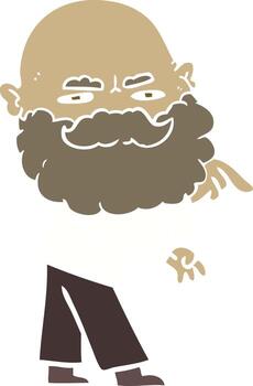 flat color style cartoon man with beard frowning and pointing vector