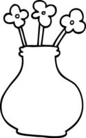 line drawing cartoon vase with flowers vector