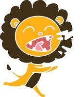 flat color style cartoon running lion vector