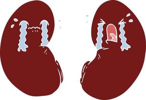 flat color style cartoon kidneys crying vector