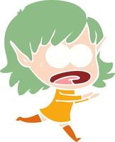 flat color style cartoon shocked elf girl vector