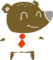 flat color style cartoon bear in shirt and tie vector