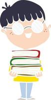 flat color style cartoon nerd boy with spectacles and book vector