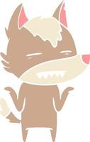 flat color style cartoon wolf showing teeth vector