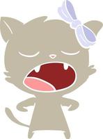 flat color style cartoon yawning cat vector