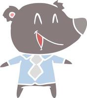 flat color style cartoon bear in shirt and tie vector