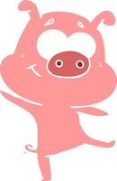 happy flat color style cartoon pig dancing vector