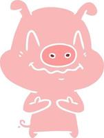 nervous flat color style cartoon pig vector