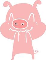 nervous flat color style cartoon pig vector