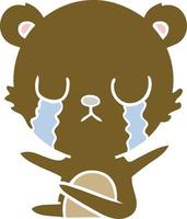 crying flat color style cartoon bear vector