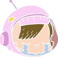 cara de astronauta de dibujos animados de estilo de color plano llorando vector