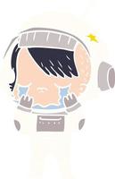 flat color style cartoon crying astronaut girl vector