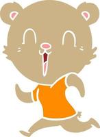 happy flat color style cartoon bear running vector