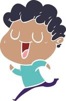 laughing flat color style cartoon man running vector