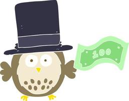 flat color illustration of a cartoon rich owl vector