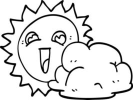 line drawing cartoon sun and cloud vector