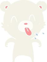 rude flat color style cartoon polar bear sticking out tongue vector