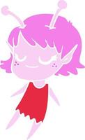 smiling alien girl flat color style cartoon floating vector