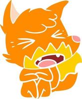 angry flat color style cartoon fox sitting on floor vector