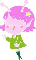 dibujos animados de estilo de color plano de niña alienígena feliz vector