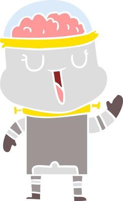 happy flat color style cartoon robot waving