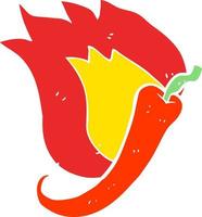 flat color illustration of a cartoon flaming hot chilli pepper vector