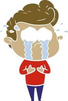 flat color style cartoon crying man vector