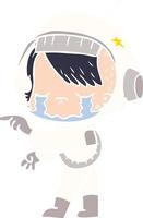 flat color style cartoon crying astronaut girl vector