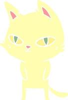 flat color style cartoon cat with bright eyes vector