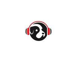 Modern Dog Music And Records Logo With Headphone Concept Vector Design.