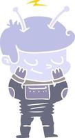 bashful flat color style cartoon spaceman vector