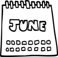 calendario de dibujos animados de dibujo lineal que muestra el mes de junio vector