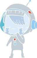 flat color style cartoon crying astronaut girl vector