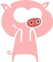 cheerful pig flat color style cartoon vector