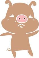 flat color style cartoon angry pig vector