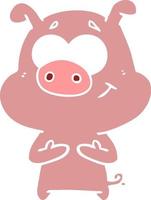 happy flat color style cartoon pig vector