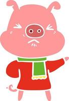 flat color style cartoon angry pig vector